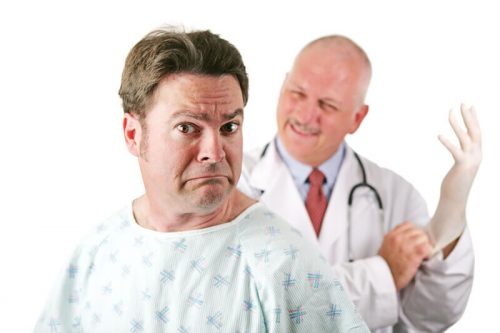 man with colonoscopy doctor